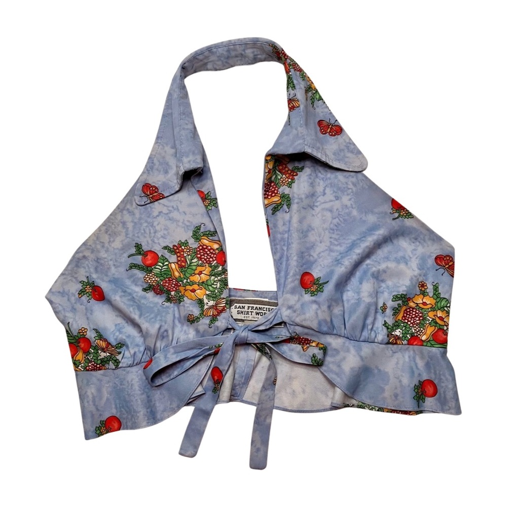 Rare Vintage 1970’s San Francisco Shirt Works Front Tie Halter Crop Top.